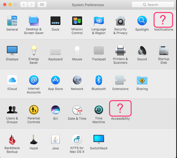 Missing Icons for Notifications and Accessibility